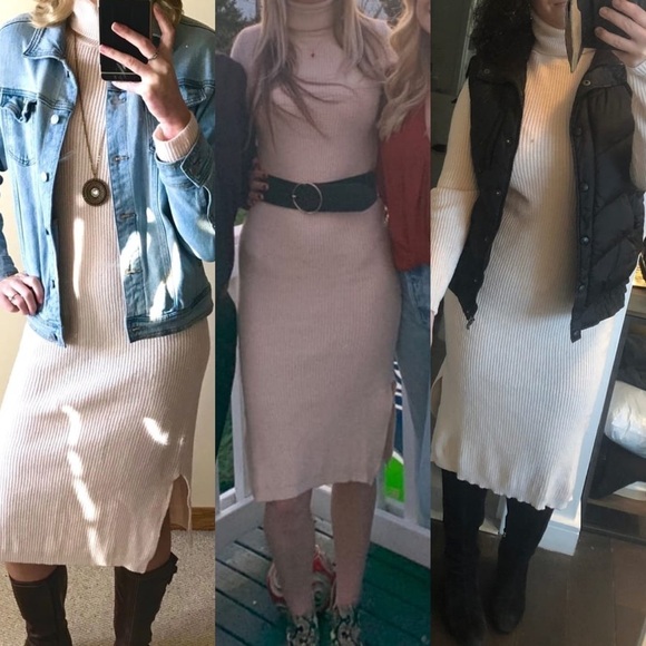 NWT Lulu’s Trendy Blogger Favorite Heather Grey Turtleneck Midi Sweater Dress - Picture 3 of 12